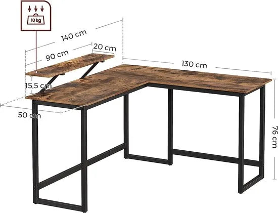 FurnStar hoekbureau - L bureau - 140x130x92.2cm - Bruin