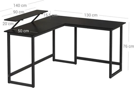 FurnStar hoekbureau - L bureau - 140x130x92.2cm - Zwart