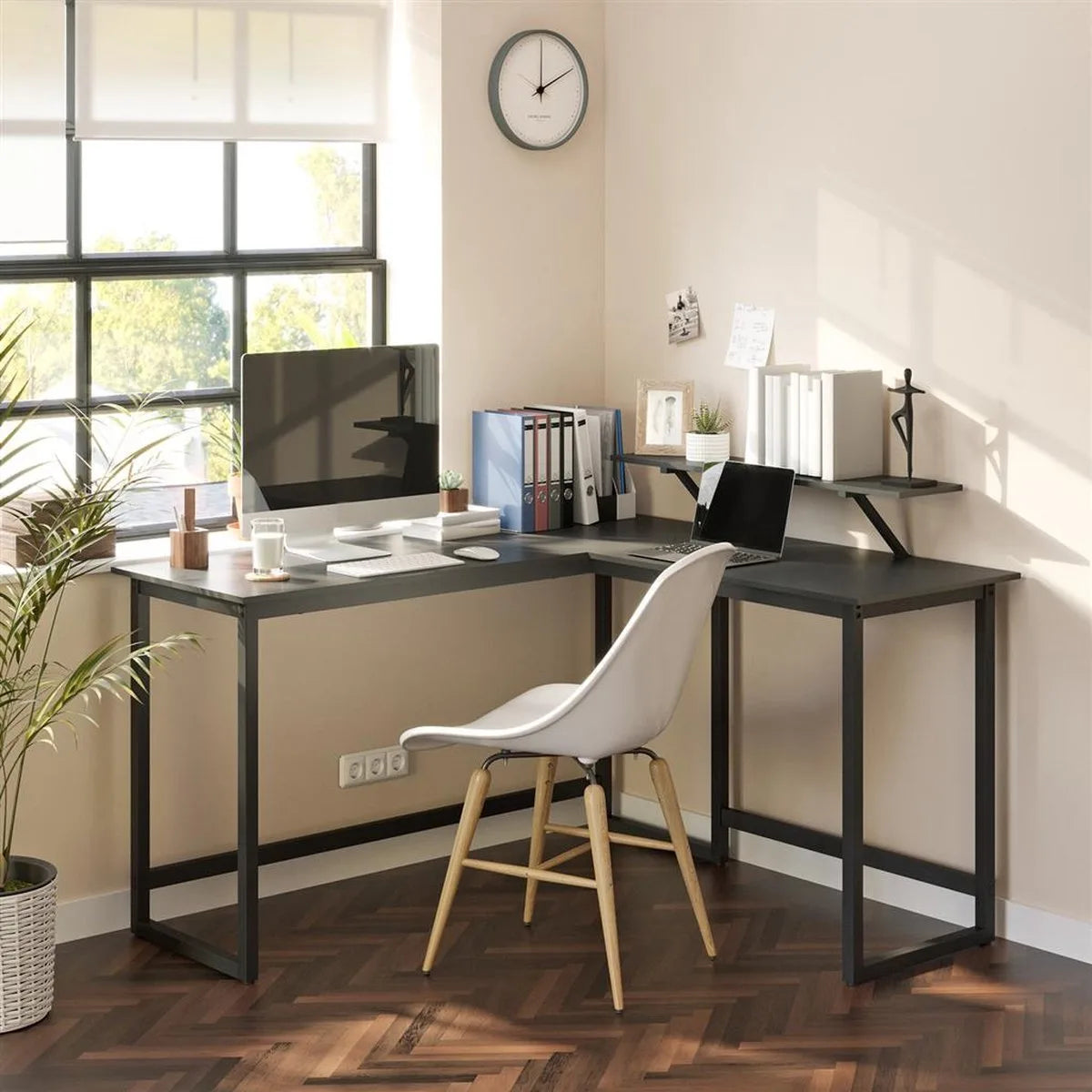 FurnStar hoekbureau - L bureau - 138x138x76cm - Grijs – Zwart 140 x 130 x 92.2cm