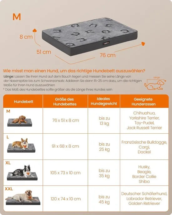 FurnStar - Hondenbed - Hondenkussen - Wasbaar - Afneembare hondenmat - Waterdicht - Voor kleine en mini-honden 76 x 51 x 8 cm - maat M - Grijs