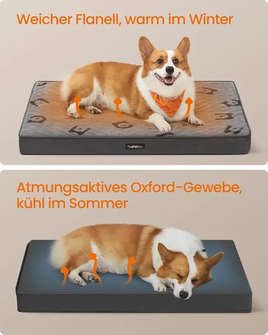 FurnStar - Hondenbed - Hondenkussen - Wasbaar - Hondenmat - Afneembaar - Waterdicht - Voor middelgrote honden - 91 x 68 x 8 cm - maat L - Grijs