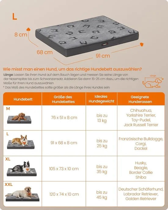 FurnStar - Hondenbed - Hondenkussen - Wasbaar - Hondenmat - Afneembaar - Waterdicht - Voor middelgrote honden - 91 x 68 x 8 cm - maat L - Grijs