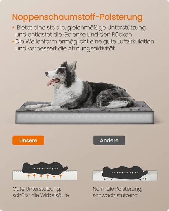 FurnStar - Hondenbed - Hondenkussen - Wasbaar - Hondenmat - Afneembaar - Waterdicht - Voor middelgrote en grote honden - 105 x 73 x 10 cm - maat XL - Grijs