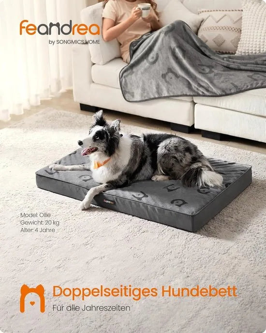 FurnStar - Hondenbed - Hondenkussen - Wasbaar - Hondenmat - Afneembaar - Waterdicht - Voor middelgrote en grote honden - 105 x 73 x 10 cm - maat XL - Grijs