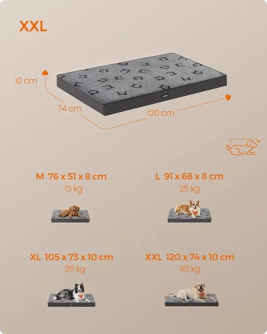 FurnStar - Hondenbed - Hondenkussen - Wasbaar - Hondenmat - Afneembaar - Waterdicht - 120 x 74 x 10 cm - XXL - Voor Grote Honden - Duifgrijs