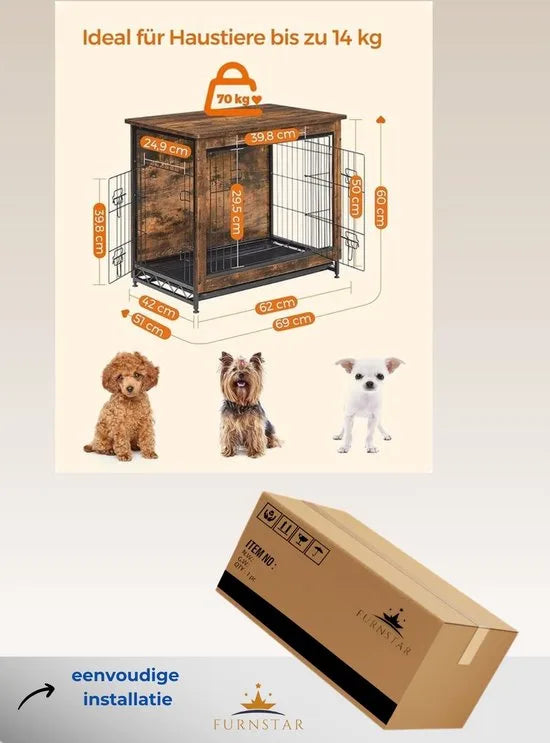 FurnStar - Hondenbench woonkamer - 2 deuren - Kleine hond - Bench Industrieel - S