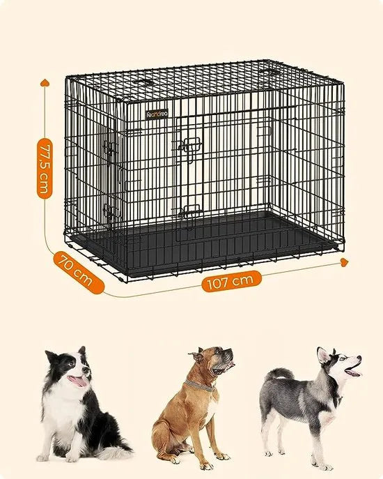 FurnStar - Hondenbench XL - Hondenkooi met 2 deuren - 107x70x77.5cm - Zwart