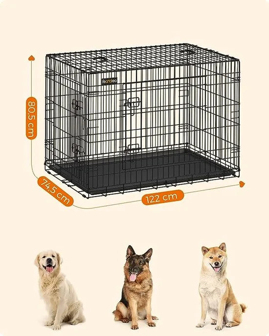 FurnStar - Hondenbench XXL - Hondenkooi met 2 deuren - Hondenbench - Hondenren - Puppyren - Bench - Opvouwbaar - Metaal - 122x76x81 cm - Zwart