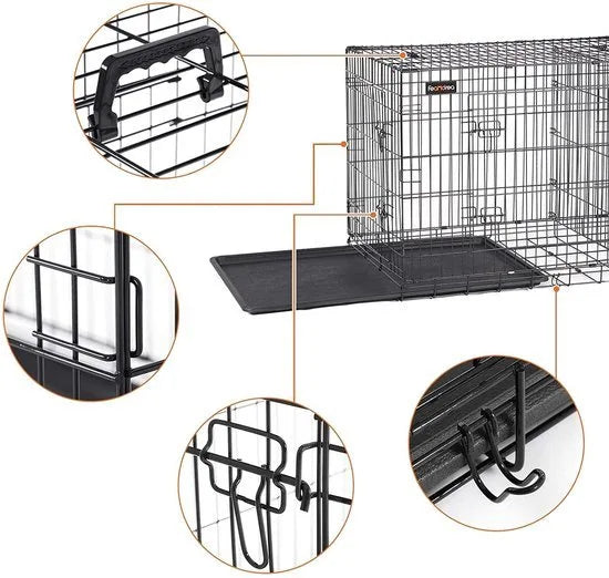 FurnStar - Hondenbench XXL - Hondenkooi met 2 deuren - Hondenbench - Hondenren - Puppyren - Bench - Opvouwbaar - Metaal - 122x76x81 cm - Zwart