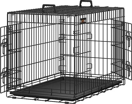 FurnStar - Hondenkooi - Hondenkooi met 2 deuren - Hondenbox - Opvouwbaar - 92,5 x 57,5 ​​x 64 cm - zwart