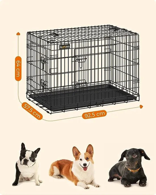 FurnStar - Hondenkooi - Hondenkooi met 2 deuren - Hondenbox - Opvouwbaar - 92,5 x 57,5 ​​x 64 cm - zwart