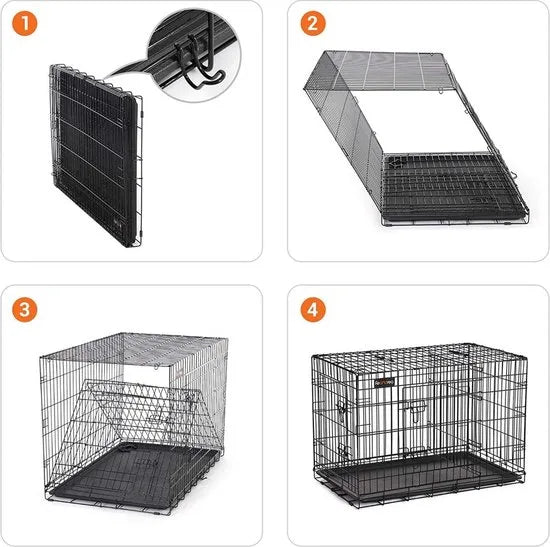 FurnStar - Hondenkooi - Hondenkooi met 2 deuren - Hondenbox - Opvouwbaar - 92,5 x 57,5 ​​x 64 cm - zwart