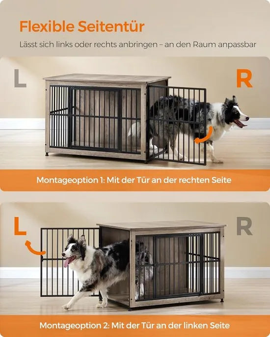 FurnStar - Hondenkooi - meubel - bijzettafel - hondenbox - modern hondenhok voor binnen voor honden tot 32 kg - zeer belastbaar - gesloten bodem - hondenhuis - 2 deuren - 98 x 65 x 69 cm - grijs gemêleerd