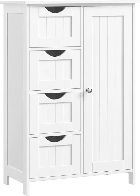 Furnstar - Houten badkamerkast - Ladekast met 4 schuifladen en 1 deur - Wit - 55 x 81 x 30 cm