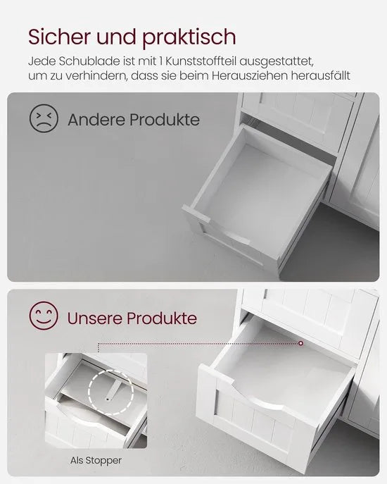 Furnstar - Houten badkamerkast - Ladekast met 4 schuifladen en 1 deur - Wit - 55 x 81 x 30 cm
