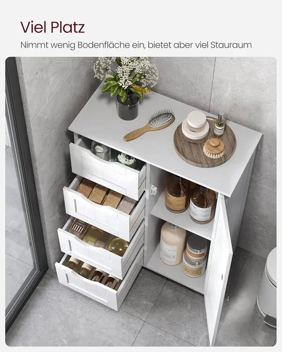 Furnstar - Houten badkamerkast - Ladekast met 4 schuifladen en 1 deur - Wit - 55 x 81 x 30 cm