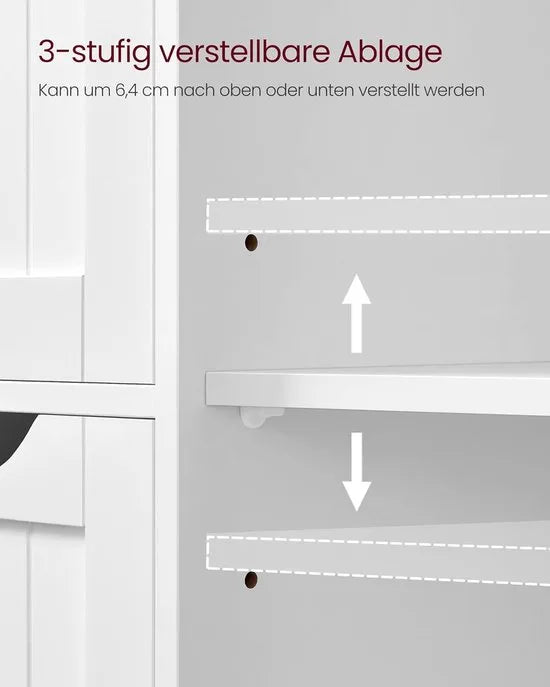 Furnstar - Houten badkamerkast - Ladekast met 4 schuifladen en 1 deur - Wit - 55 x 81 x 30 cm