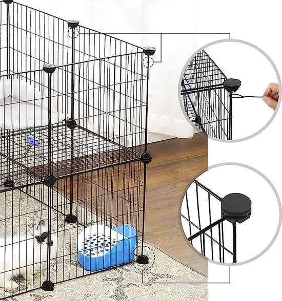 FurnStar - Huisdierverblijf - LPI02H - 2 niveaus - Modulaire verblijfplaats voor kleine dieren - Hamsters - Konijnen - Cavia's - Gaaspanelen - Binnengebruik - 143 x 73 x 71 cm - Zwart