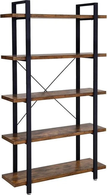 Furnstar - Industriële Boekenkast met Metalen Frame – Kast voor Slaapkamer en Woonkamer – 105 x 33,5 x 177,5 cm - Bruin/Zwart