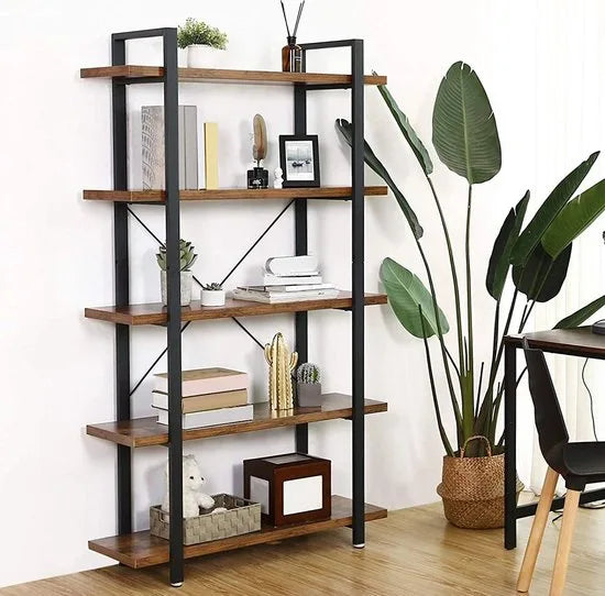 Furnstar - Industriële Boekenkast met Metalen Frame – Kast voor Slaapkamer en Woonkamer – 105 x 33,5 x 177,5 cm - Bruin/Zwart