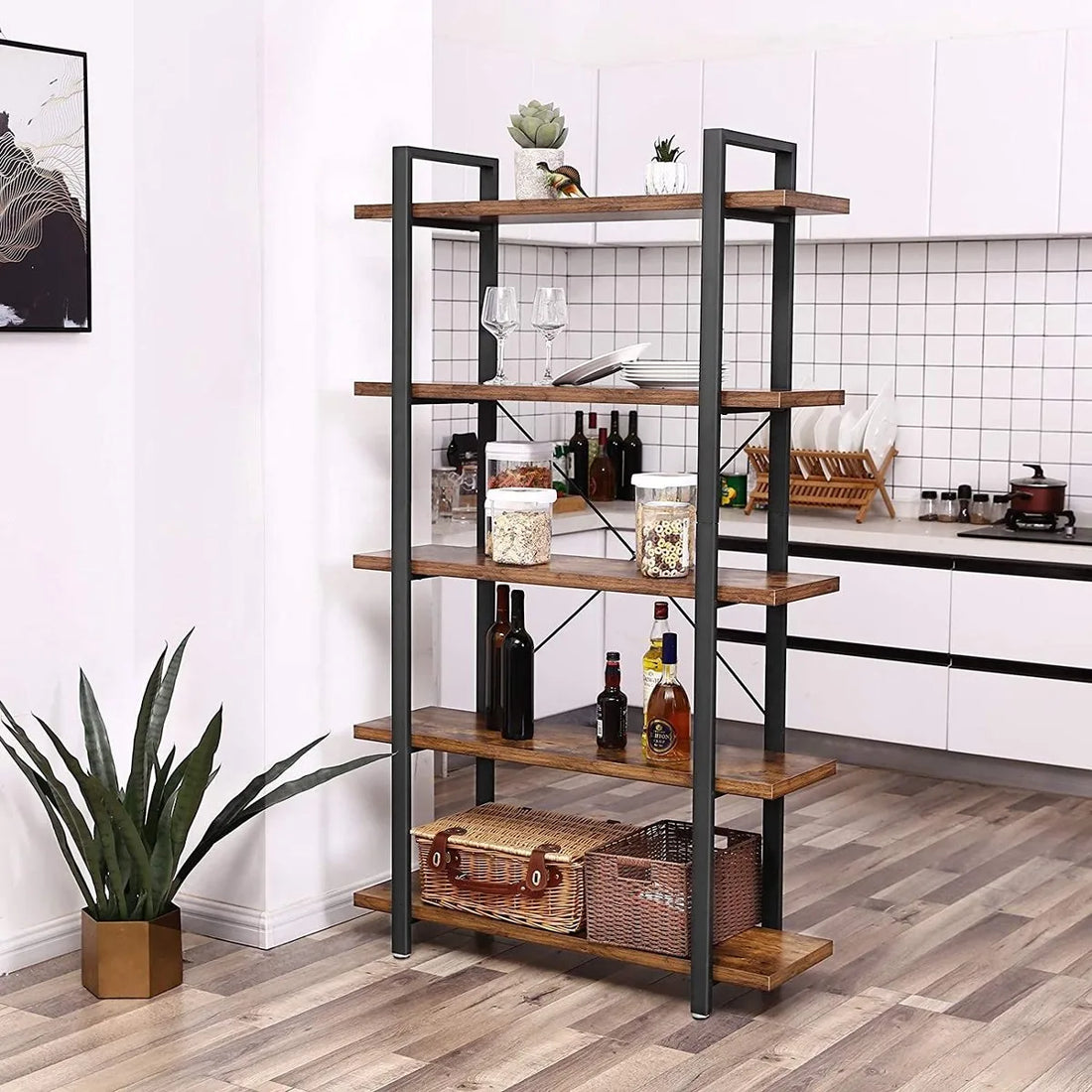 Furnstar - Industriële Boekenkast met Metalen Frame – Kast voor Slaapkamer en Woonkamer – 105 x 33,5 x 177,5 cm - Bruin/Zwart