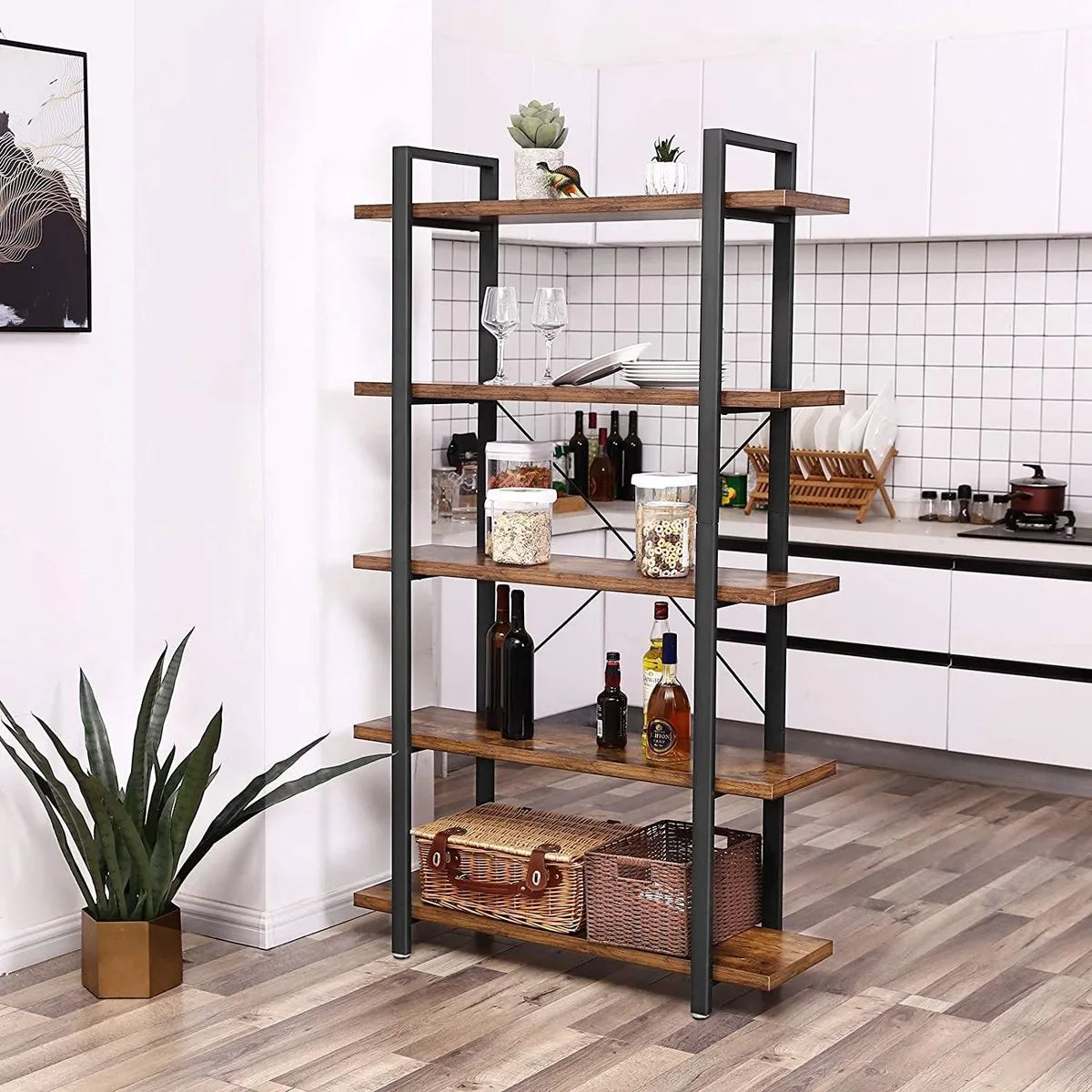 Furnstar - Industriële Boekenkast met Metalen Frame – Kast voor Slaapkamer en Woonkamer – 105 x 33,5 x 177,5 cm - Bruin/Zwart