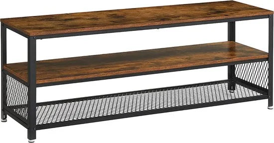 FurnStar - Industriële TV-Meubel - Langwerpig TV-Meubel - Console - Salontafel met Metalen Frame - Houtnerf - Voor Woonkamer en Slaapkamer - Rustiek Bruin