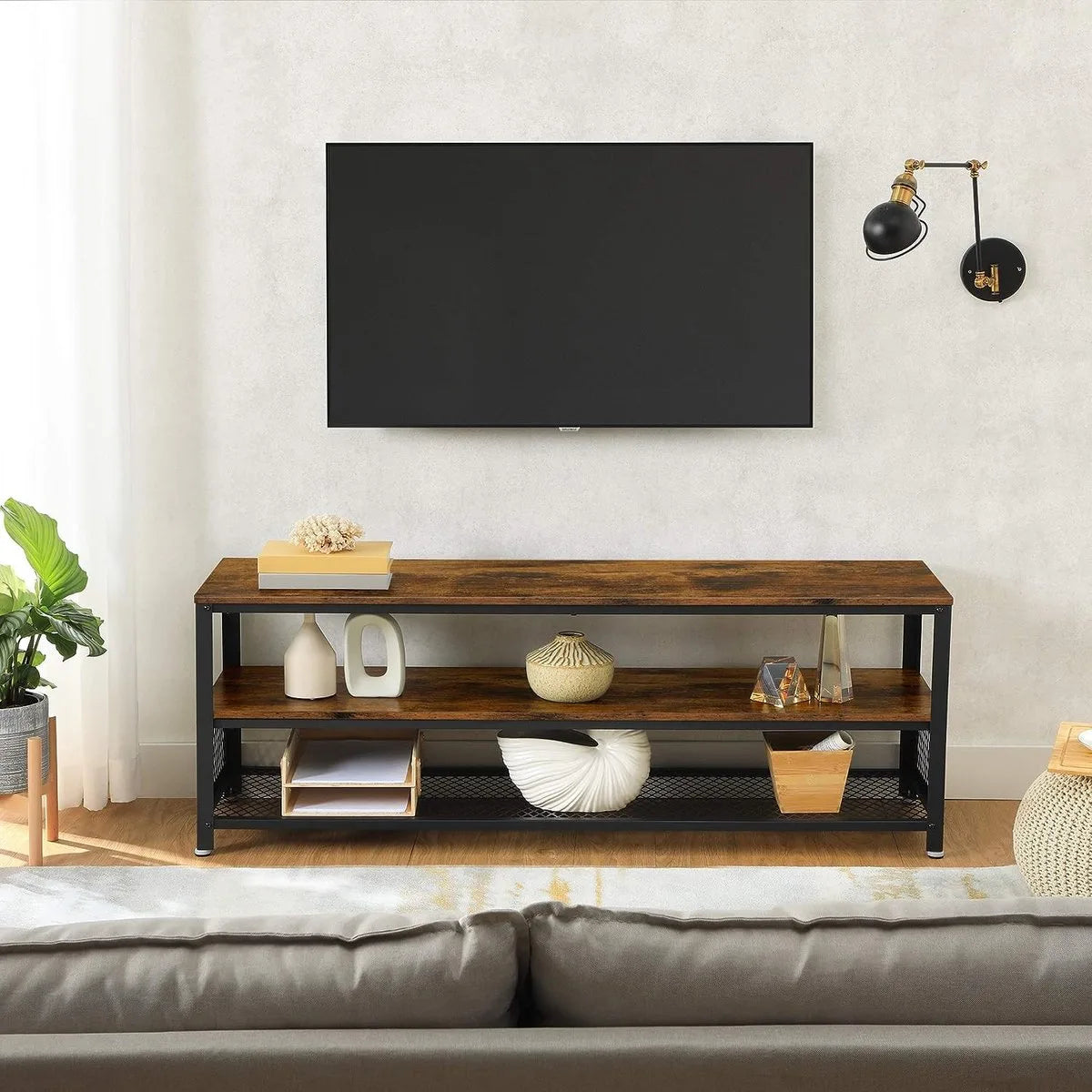 FurnStar - Industriële TV-Meubel - Langwerpig TV-Meubel - Console - Salontafel met Metalen Frame - Houtnerf - Voor Woonkamer en Slaapkamer - Rustiek Bruin