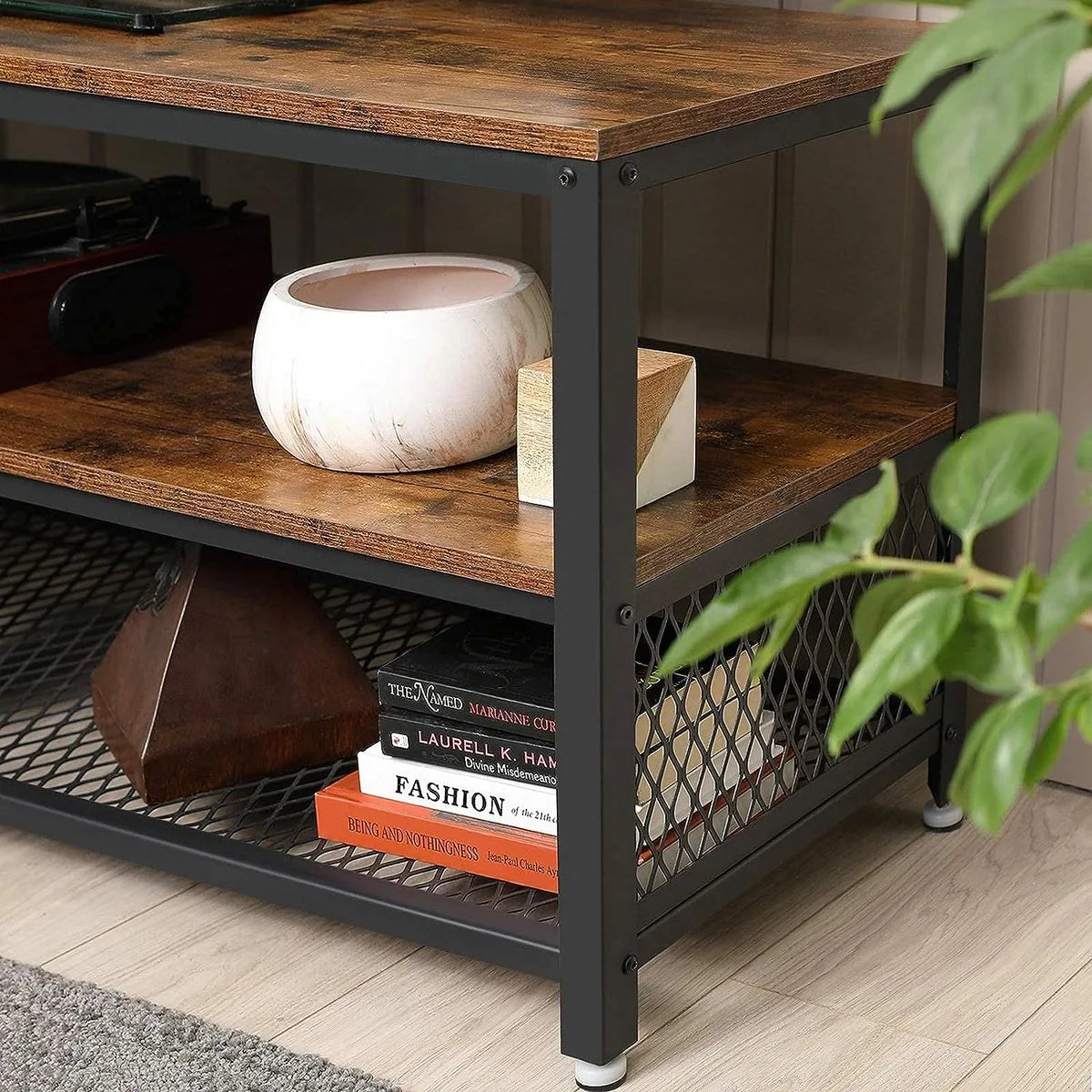 FurnStar - Industriële TV-Meubel - Langwerpig TV-Meubel - Console - Salontafel met Metalen Frame - Houtnerf - Voor Woonkamer en Slaapkamer - Rustiek Bruin