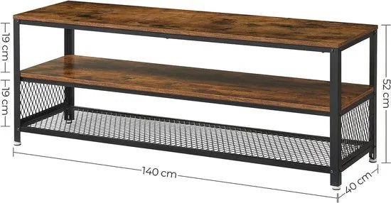 FurnStar - Industriële TV-Meubel - Langwerpig TV-Meubel - Console - Salontafel met Metalen Frame - Houtnerf - Voor Woonkamer en Slaapkamer - Rustiek Bruin