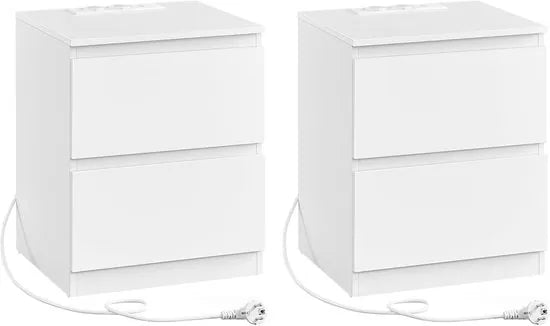 Furnstar Kailyn Collection - Nachtkastje met stekkerdoos -Set van 2 -Bijzettafel - 2 laden - 2 AC-Stopcontacten - 2 USB-A-aansluitingen - Modern- Wolkenwit