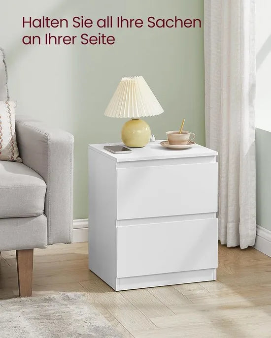Furnstar Kailyn Collection - Nachtkastje met stekkerdoos -Set van 2 -Bijzettafel - 2 laden - 2 AC-Stopcontacten - 2 USB-A-aansluitingen - Modern- Wolkenwit