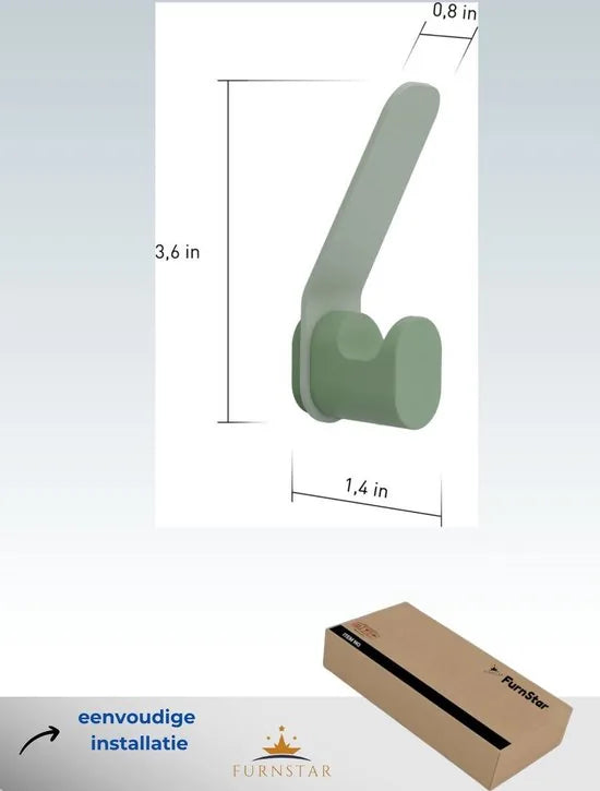 Furnstar - Kapstok haken - Ophanghaken - Handdoekhaakjes - Wandhaakjes - Roestvrij -Set van 4 stuks - Groen