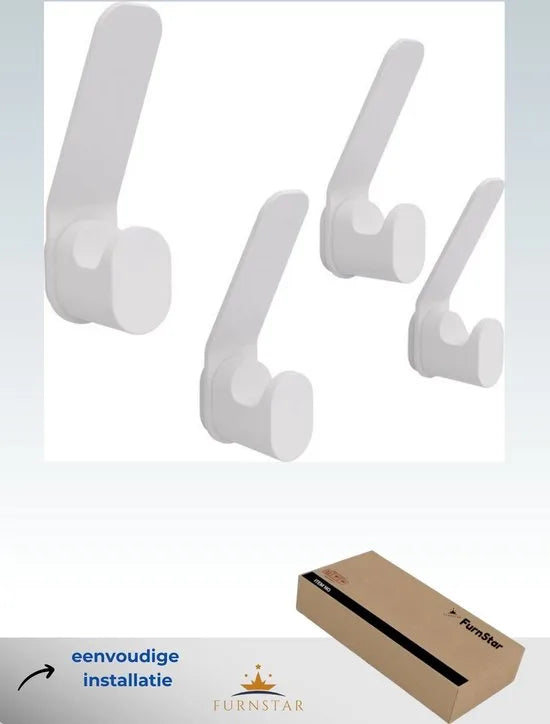 Furnstar - Kapstok haken - Ophanghaken - Handdoekhaakjes - Wandhaakjes - Roestvrij -Set van 4 stuks - Grijs – Wit
