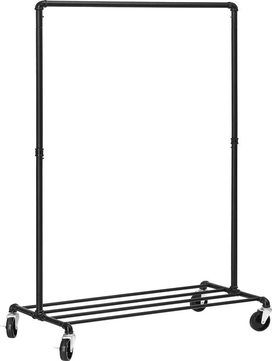 FurnStar - Kapstok - Kapstok Staand - Kapstokken - Kledinghangers - Kledingrek op Wieltjes - Kledingrek Metaal - 100 x 163 x 49 cm - Kapstok Zwart