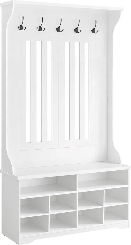 FurnStar - Kapstok met schoenenbank - garderobe - schoenenopslag - 5 drievoudige haken - vrijstaand - ruimtebesparend - voor entree - hal - verstelbare planken - wolkenwit