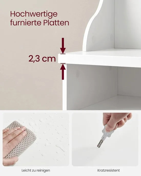 FurnStar - Kapstok met schoenenbank - garderobe - schoenenopslag - 5 drievoudige haken - vrijstaand - ruimtebesparend - voor entree - hal - verstelbare planken - wolkenwit