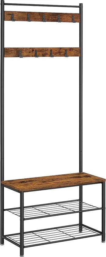 Furnstar - Kapstok met schoenenrek - 70x32.5x175 cm - Bruin - Zwart