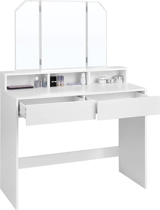 FurnStar Kaptafel - Kaptafel met spiegel - 100x40x142cm - Wit
