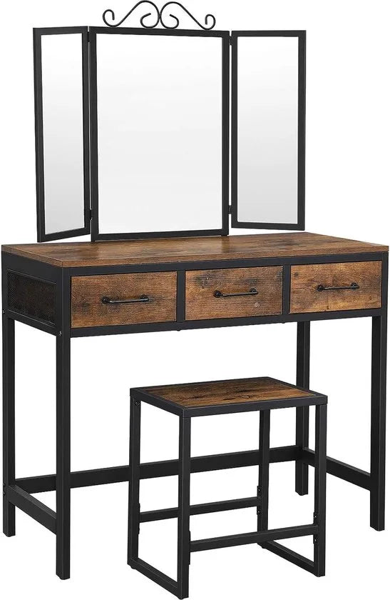 FurnStar - Kaptafel - Kaptafel met spiegel - 90x40x137.5cm - Bruin