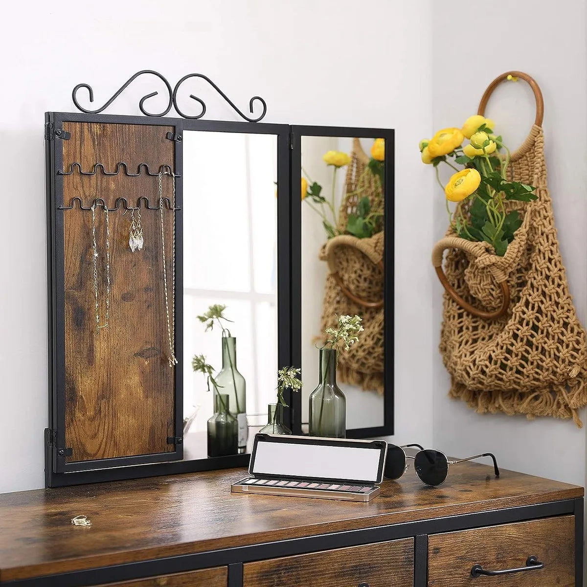 FurnStar - Kaptafel - Kaptafel met spiegel - 90x40x137.5cm - Bruin
