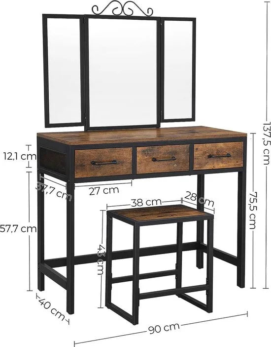 FurnStar - Kaptafel - Kaptafel met spiegel - 90x40x137.5cm - Bruin