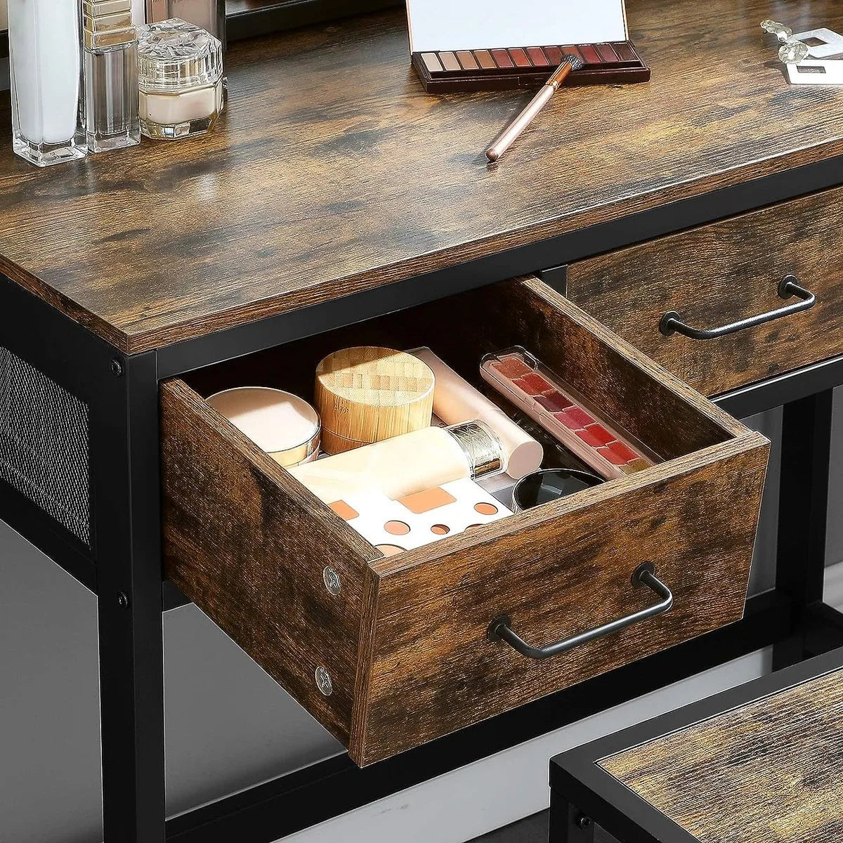 FurnStar - Kaptafel - Kaptafel met spiegel - 90x40x137.5cm - Bruin