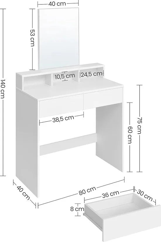 FurnStar kaptafel met spiegel - 80x40x140 cm - Wit