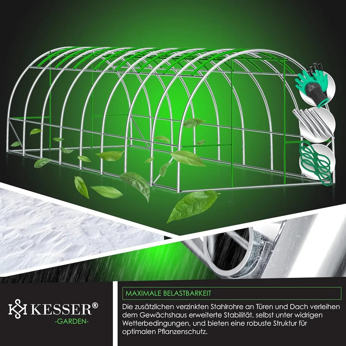 FurnStar - Kas Stabiele Tuinkas met 16 Ramen - Klamboe en Deur - Kas met Gegalvaniseerd Stalen Frame - Filmtunnel 170 g/m² - Inclusief Grondankers - Handschoenen en Touwen - 800x300 cm