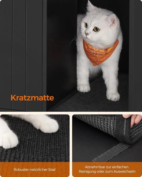 FurnStar - Kattenbak - Kattenhuis - Kattentoilet - Met krabmat - Hoge poten - Voor katten - Bijzettafel - 80 x 50 x 55 cm - Zwart - Goudkleurig