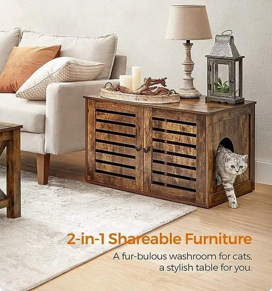 Furnstar Kattenhuis - Kattenbakkast met uitneembare scheidingswand - Tafel - 80 x 53 x 50 cm - Vintage Bruin – Bruin FurnStar Kattenbak Kattenhuis  (1910)