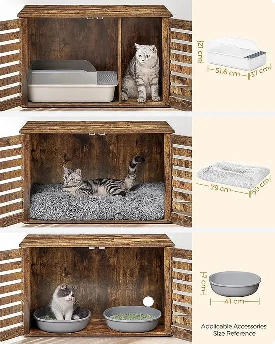 FurnStar - Kattenbak - Kattenhuis - Met deuren - 80 x 53 x 49,3 cm - Vintage bruin