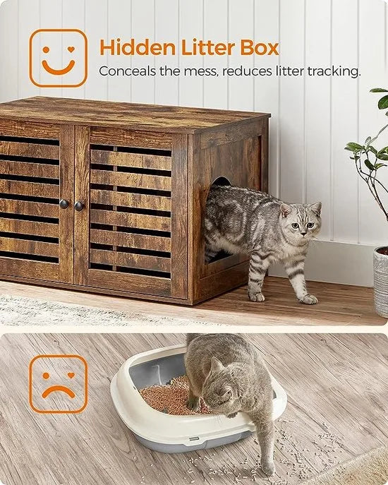 FurnStar - Kattenbak - Kattenhuis - Met deuren - 80 x 53 x 49,3 cm - Vintage bruin