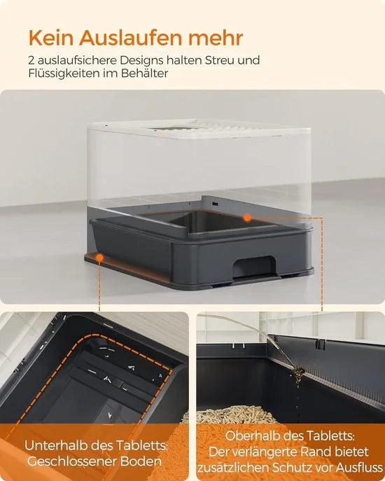 FurnStar - Kattenbak - Kattentoilet - Met Deksel - Uittrekbaar Dienblad - Schep - Borstel - Ruim - Voor Katten Tot 15 Kg - Minder Sporen - Lekvrije Bodem - Havermoutkleurig - Beige / Zwart .
